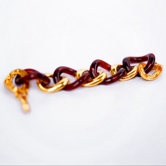 KENNETH JAY LANE Chain Link Bracelet - Gold & Brown Tortoise - Picture 9 of 9